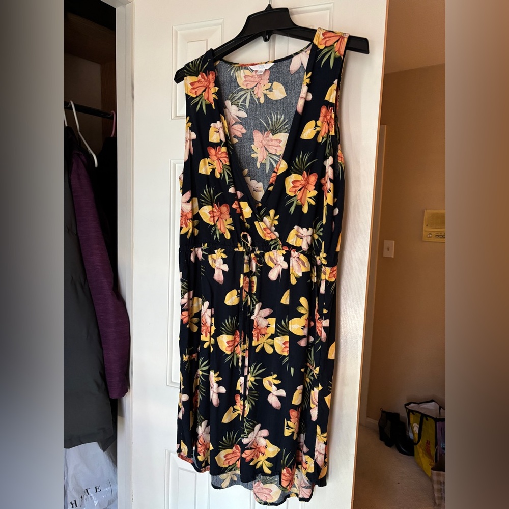 Floral V-Neck Black Dress